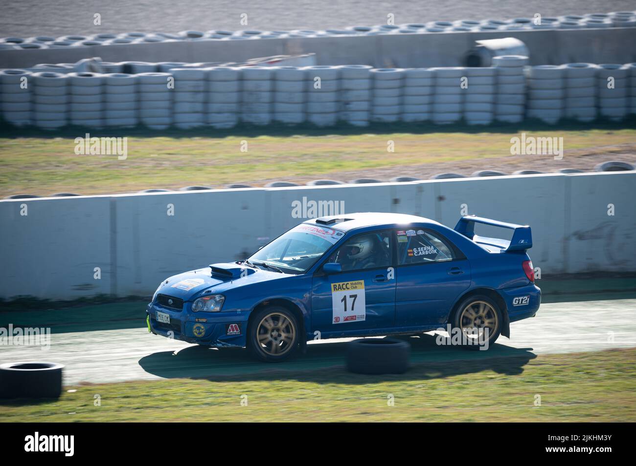 Barcelona, Spain; December 20, 2021: Subaru Impreza STI MKII Racing car in the track of Montmelo Stock Photo