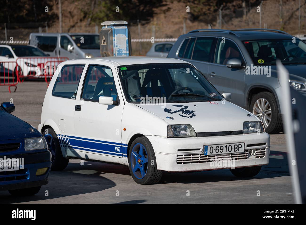 Barcelona, Spain; December 20, 2021: Fiat Cinquecento Abarth Racing car in the track of Montmelo Stock Photo