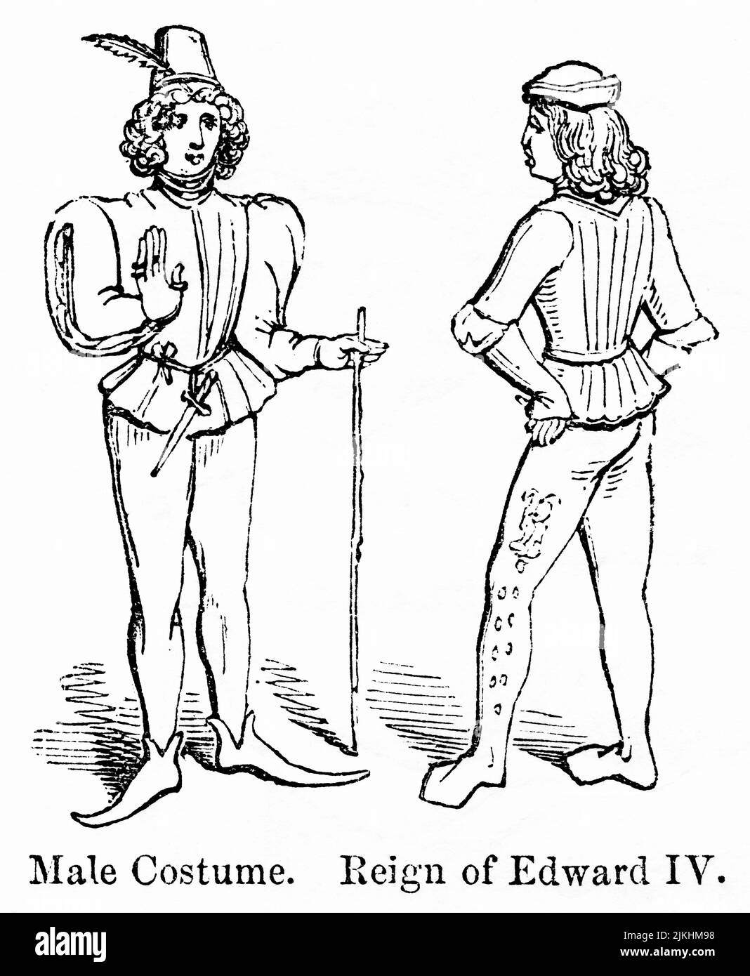 Male Costume, Reign of Edward IV, Illustration from the Book, 'John Cassel’s Illustrated History of England, Volume II', text by William Howitt, Cassell, Petter, and Galpin, London, 1858 Stock Photo