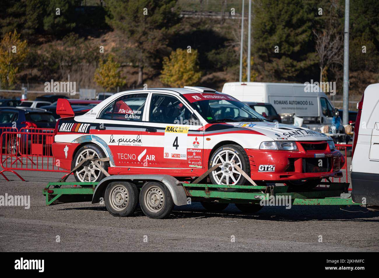 Barcelona, Spain; December 20, 2021: Mitsubishi Lancer Evo IV Racing car in the track of Montmelo Stock Photo
