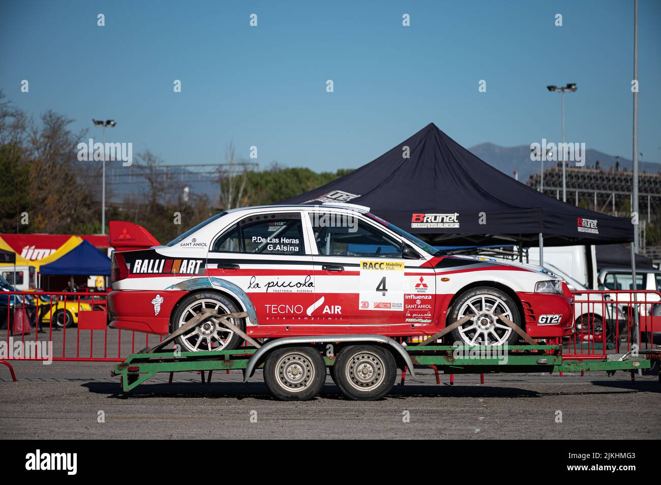 Barcelona, Spain; December 20, 2021: Mitsubishi Lancer Evo IV Racing car in the track of Montmelo Stock Photo