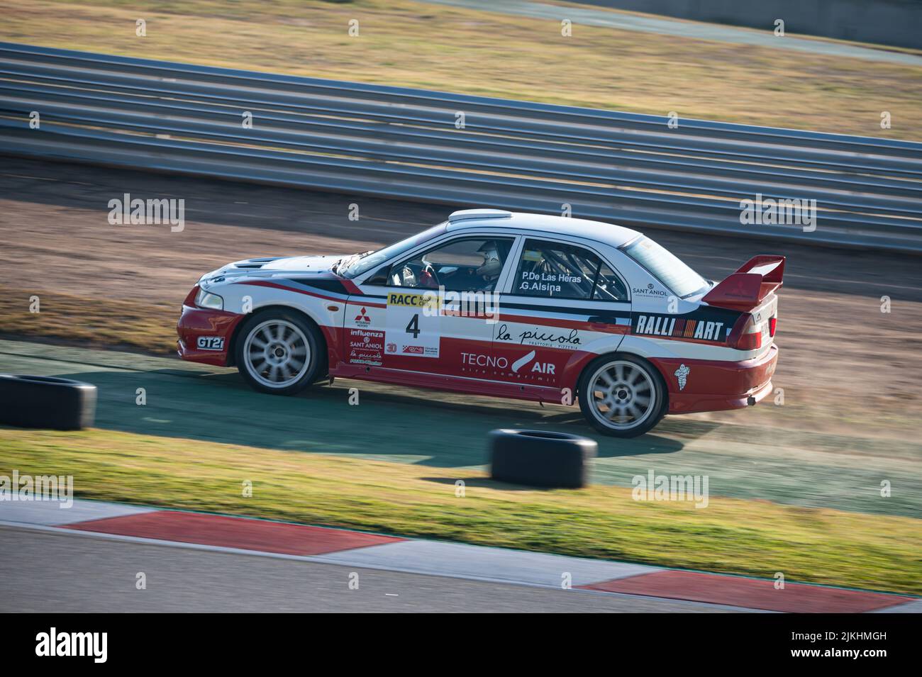 Barcelona, Spain; December 20, 2021: Mitsubishi Lancer EVO VI Racing car in the track of Montmelo Stock Photo