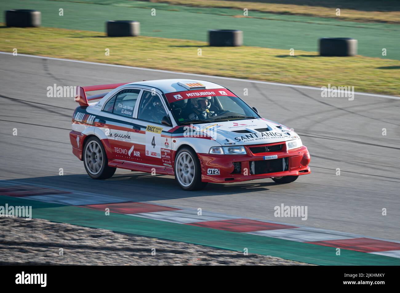 Barcelona, Spain; December 20, 2021: Mitsubishi Lancer EVO VI Racing car in the track of Montmelo Stock Photo
