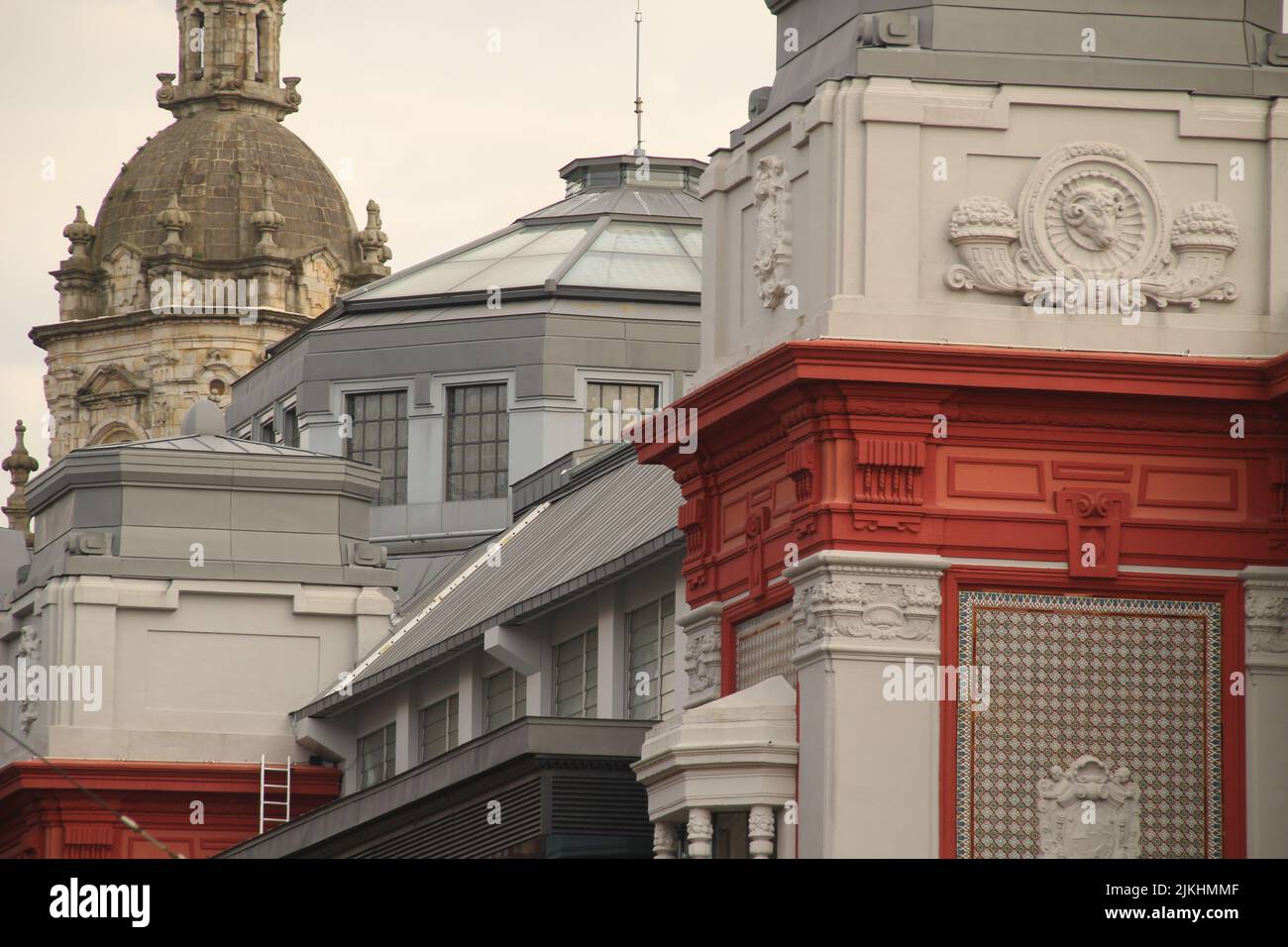 An exterior view of beautiful architectural buildings in Bilbao, Spain ...