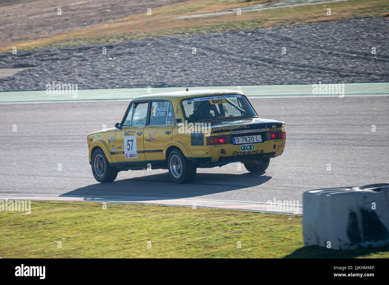 Barcelona, Spain; December 20, 2021: Seat 124 FL Racing car in the track of Montmelo Stock Photo