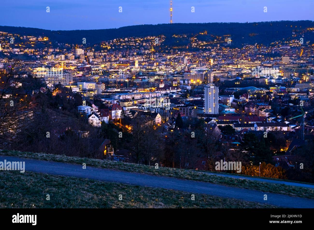 An aerial view of Stuttgart in Germany in the evening Stock Photo - Alamy