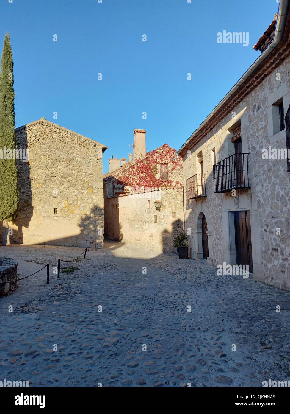 A stone street in an ancient town in the morning Stock Photo