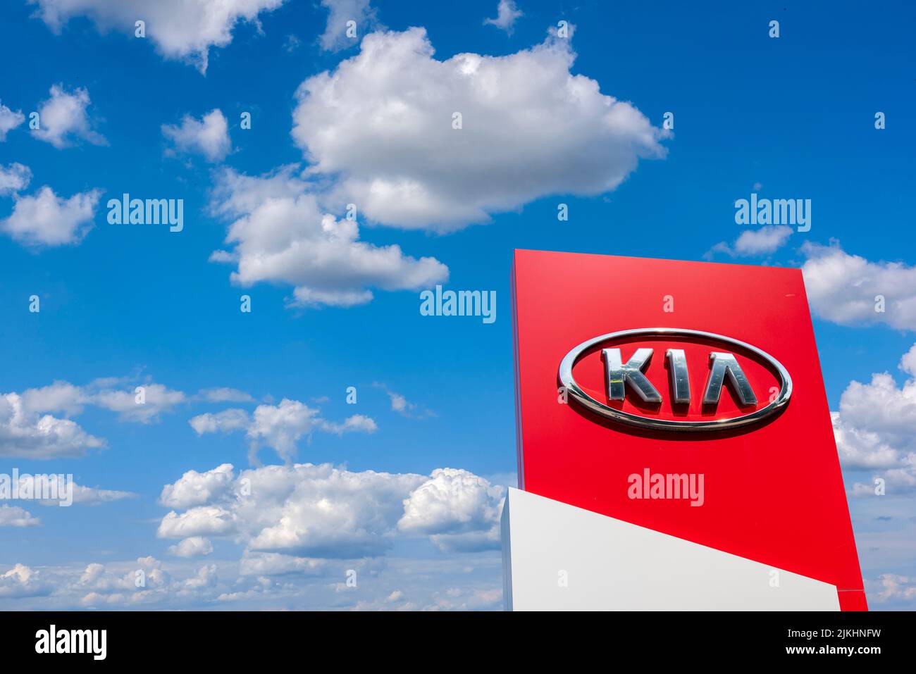 Kia car company sign and logo Stock Photo Alamy