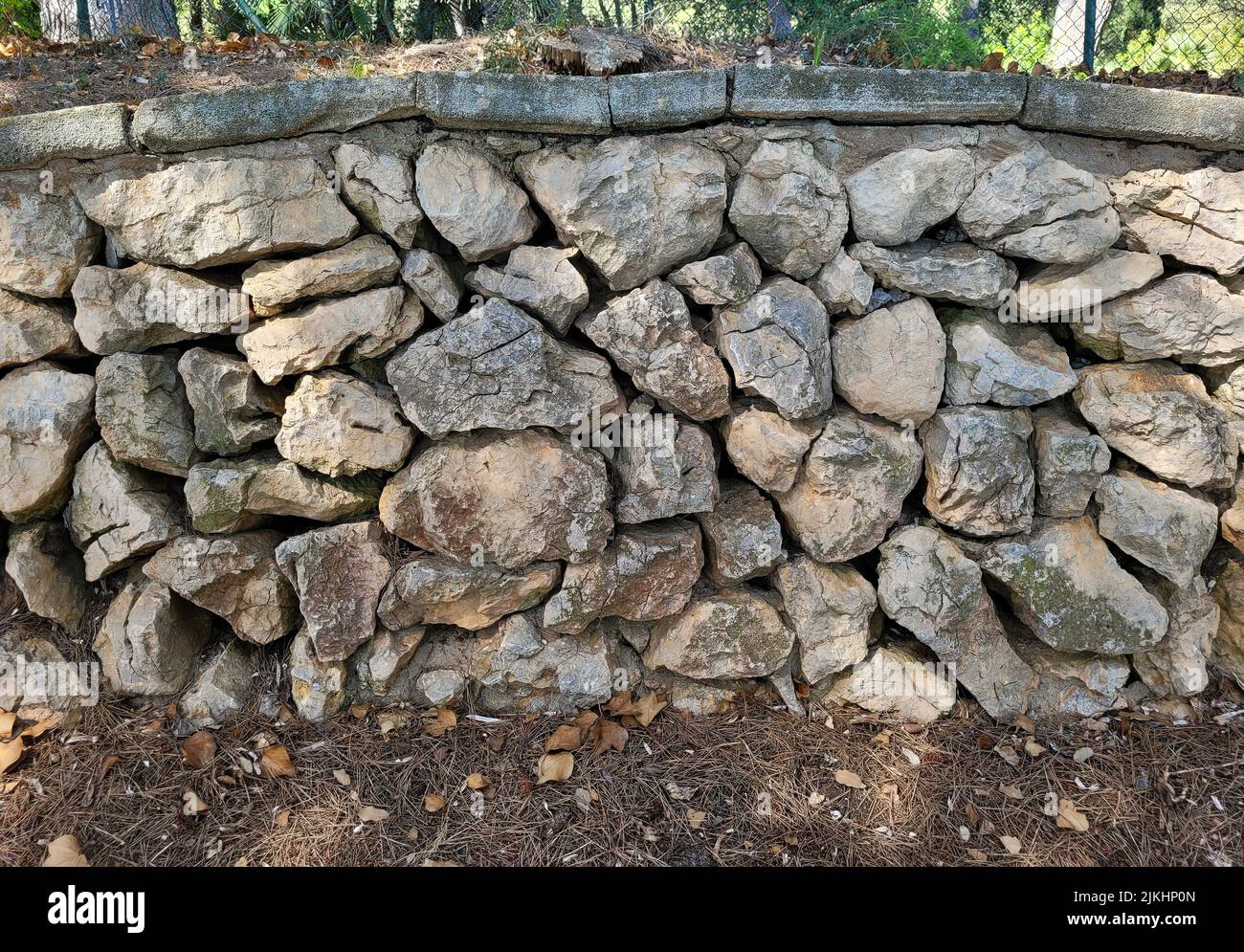Typical Majorcan stone wall at Platja de Formentor, Majorca, Balearic Islands, Spain Stock Photo