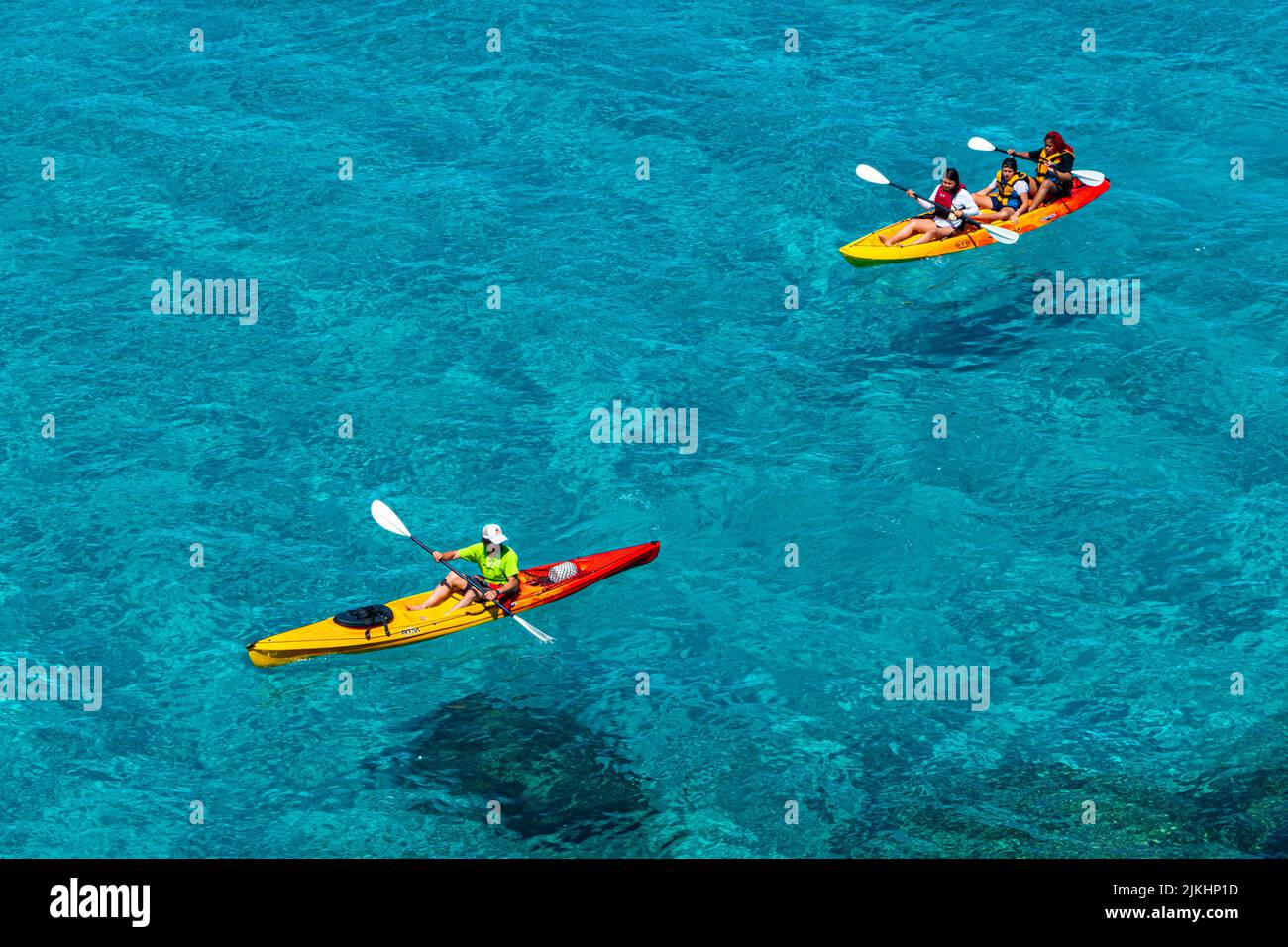 Water sportsmen at Cala San Vicenc, Mallorca, Balearic Islands, Spain Stock Photo