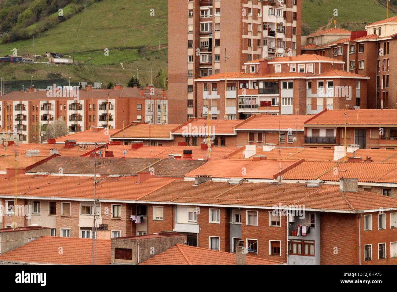 An aerial view of colorful buildings in Bilbao, Spain Stock Photo - Alamy