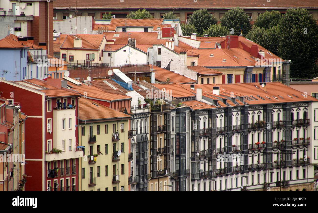 A closeup of a modern apartment building in Bilbao, Spain Stock Photo ...