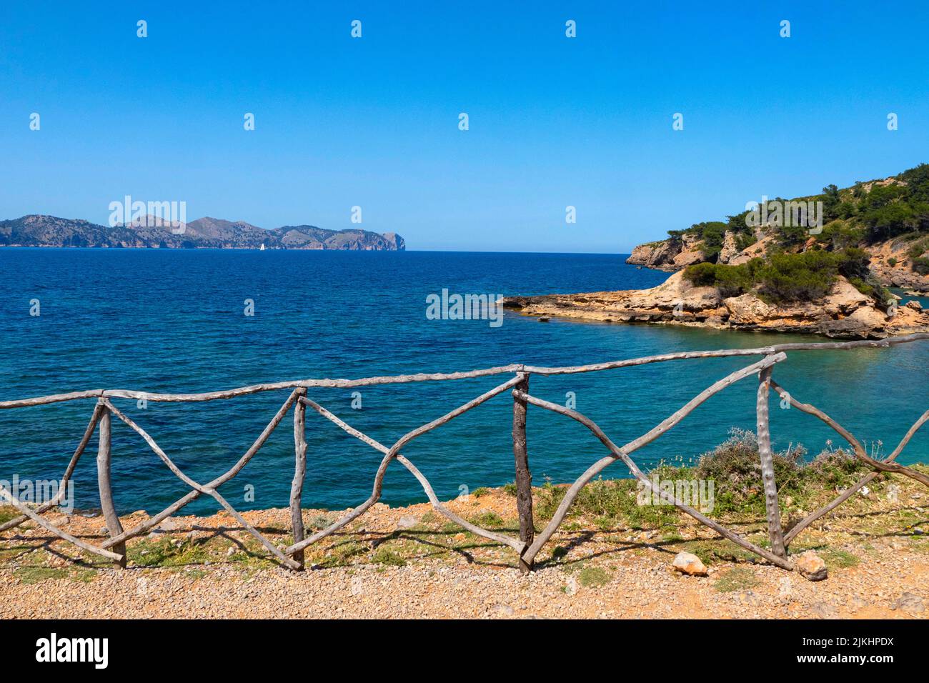 Coast near S'Illot, peninsula Victoria near Alcudia, view to Cap Formentor, Majorca, Balearic Islands, Spain Stock Photo