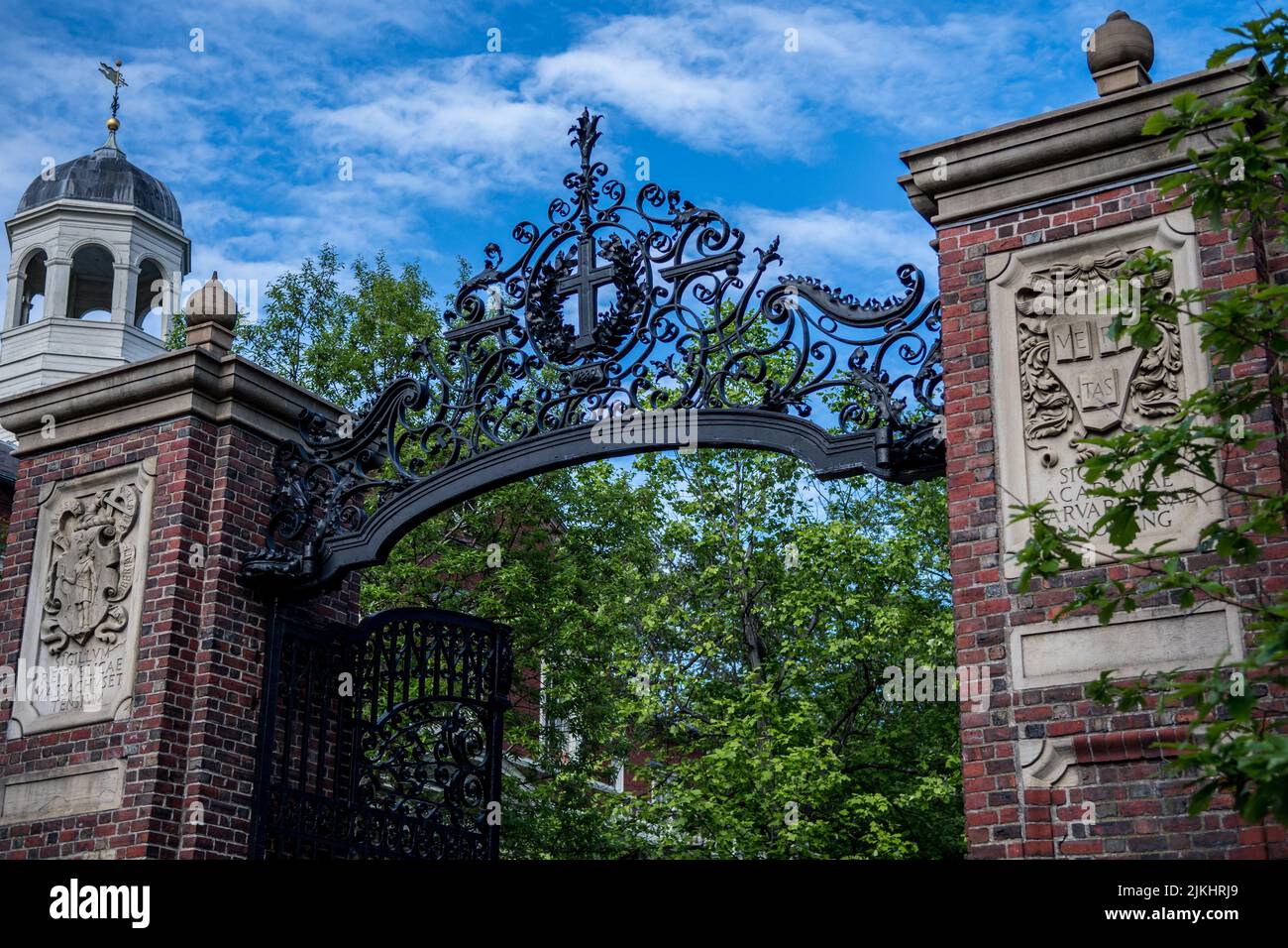 The entrance gates of Harvard University campus in United States Stock