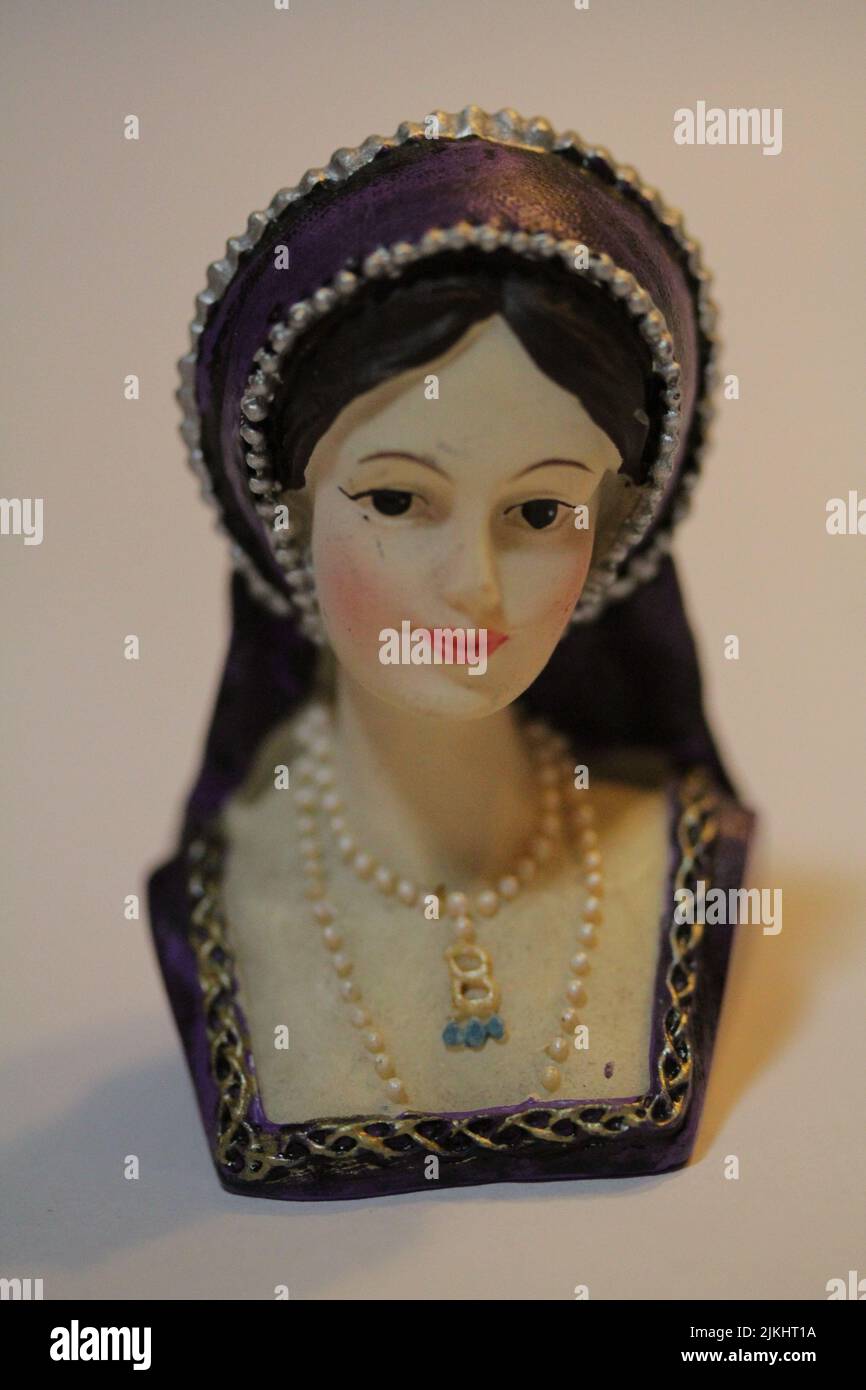 A vintage art statue of  The Six Wives of Henry VIII - Bust of Catherine of Aragon Stock Photo