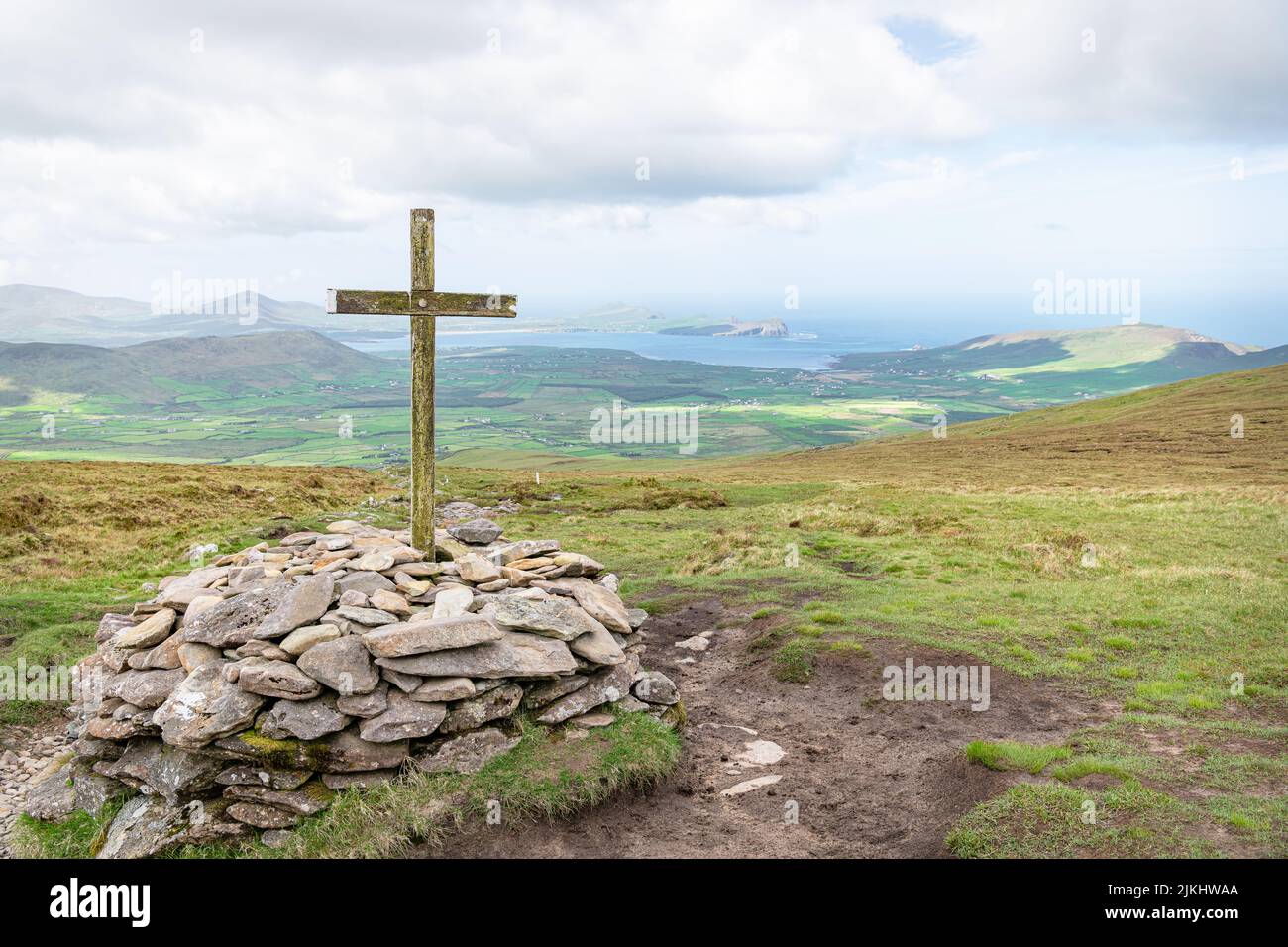 The Fourth Cross on the West Side Pilgrim's Trail up Mount Brandon in County Kerry, Ireland Stock Photo
