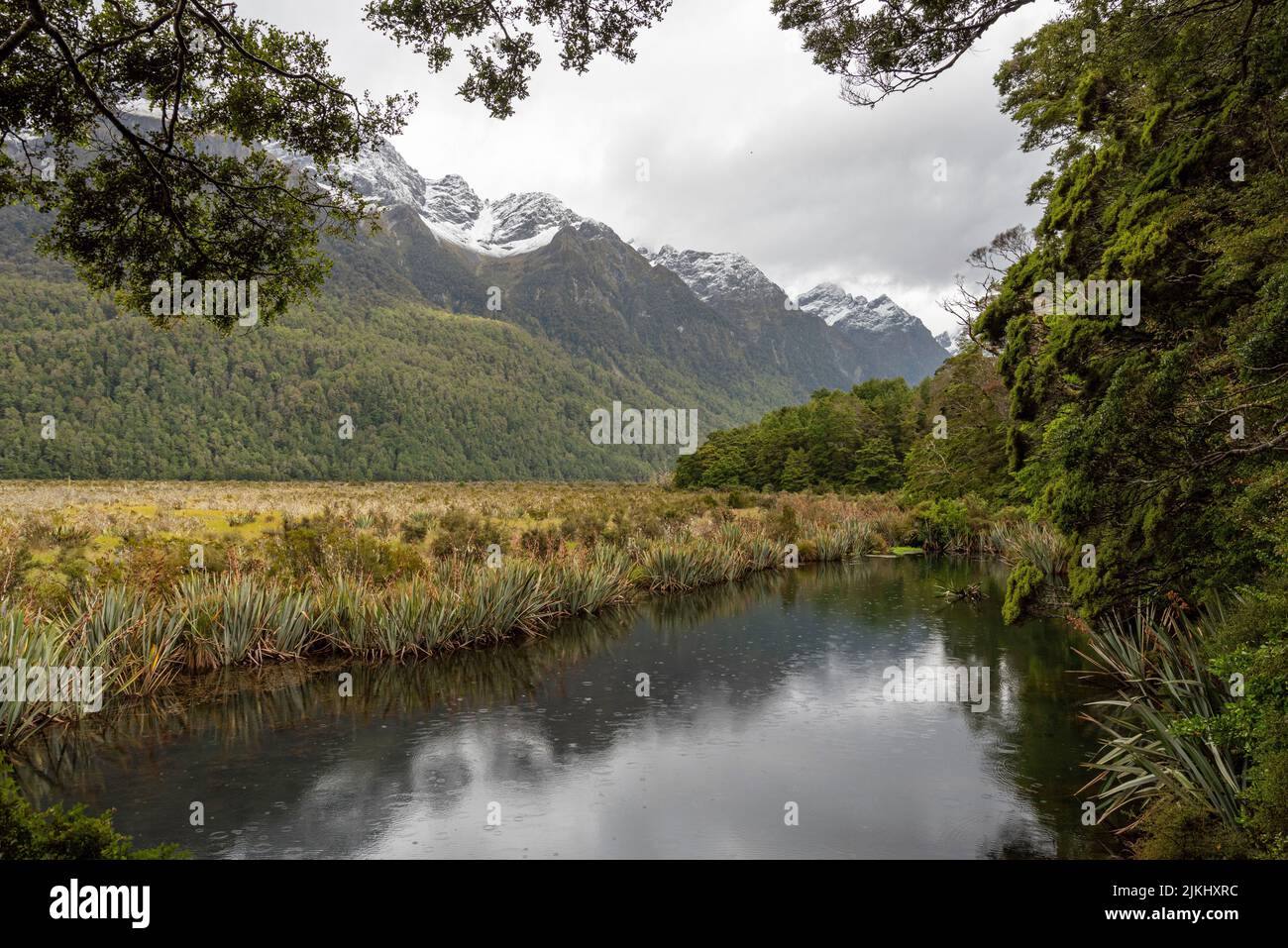 Famous Mirror lakes in Eglinton valley on the way to Milford Sound, South Island of New Zealand