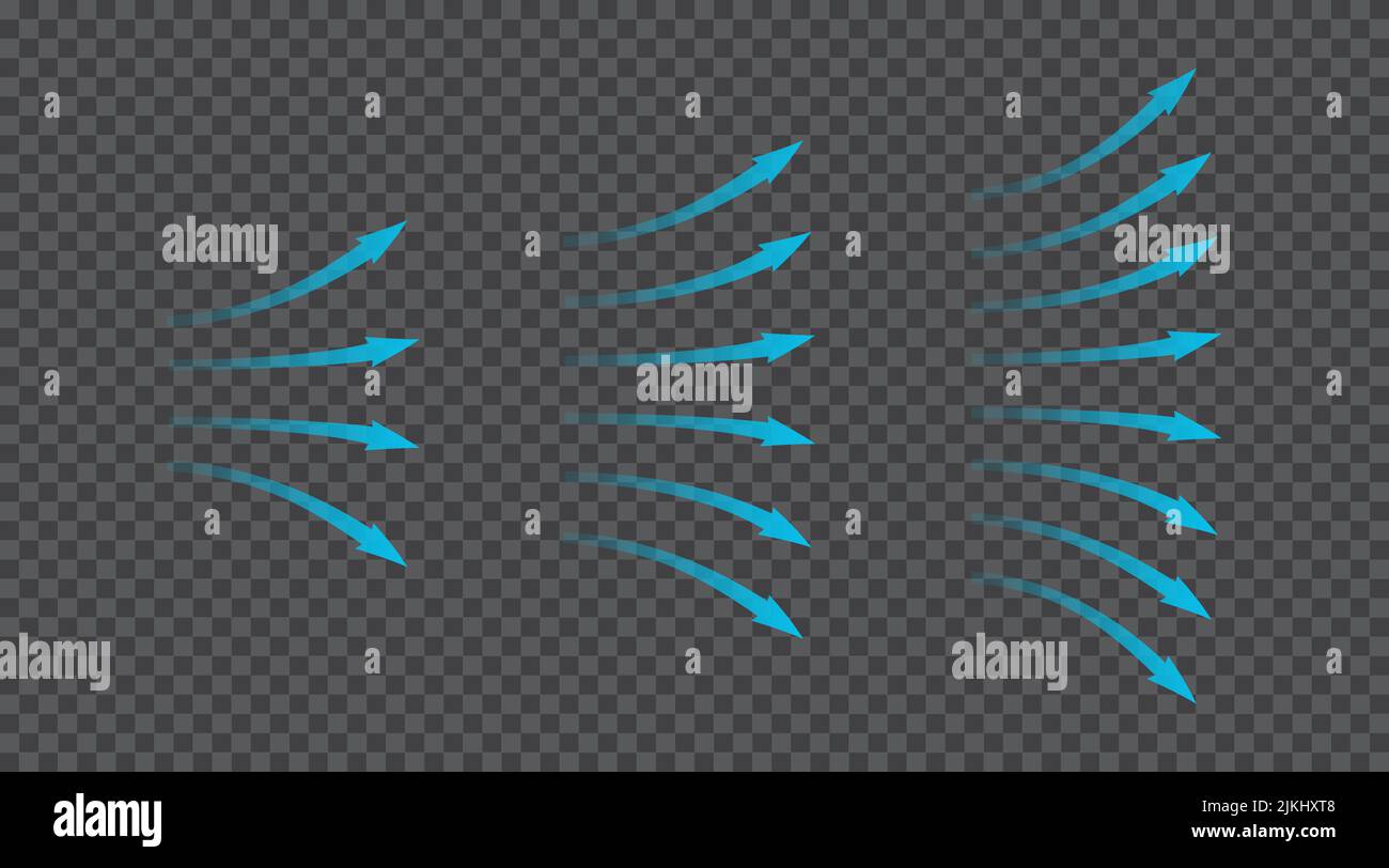 Air flow. Set of blue arrows showing direction of air movement. Wind