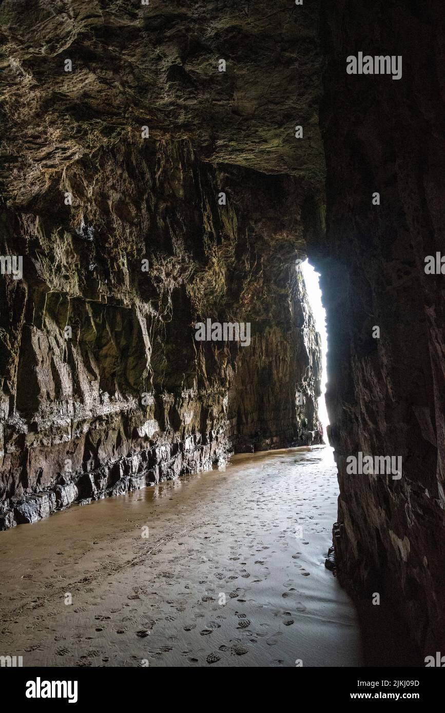 Famous cathedral caves at the coast of New Zealands South Island Stock Photo