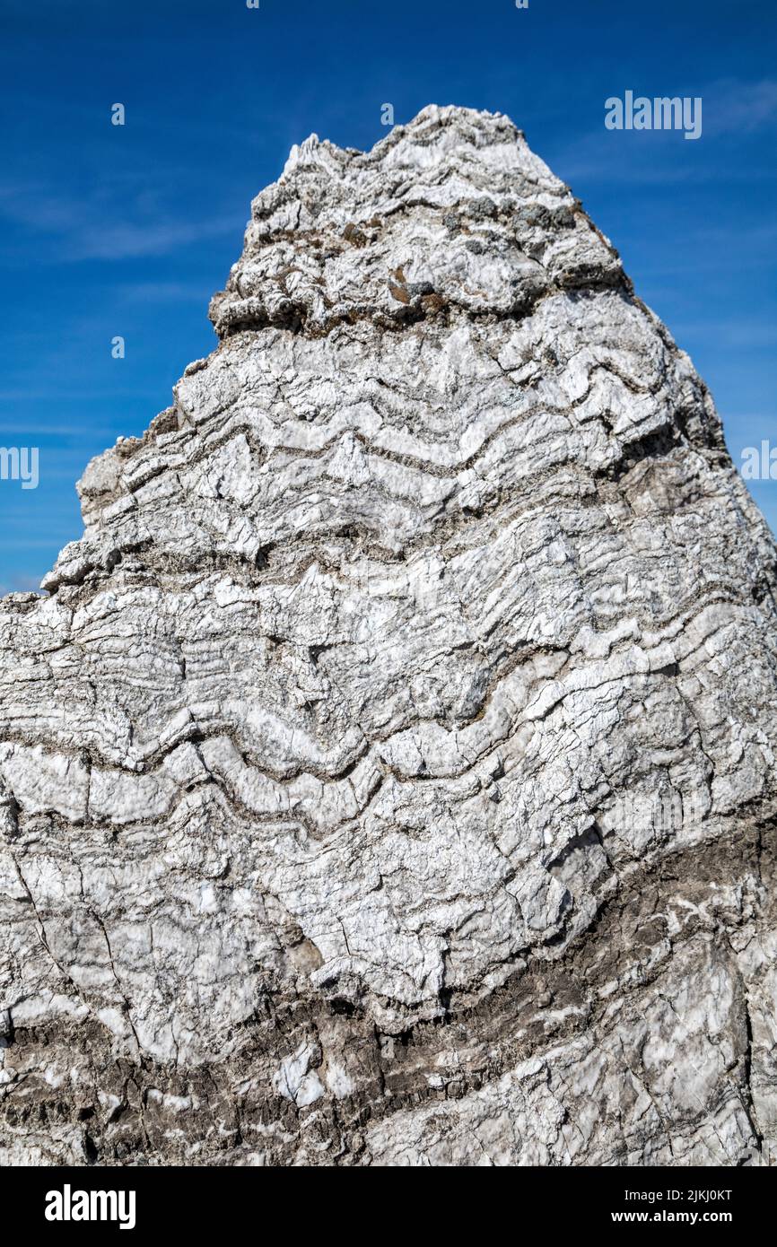 Italy, Trentino Alto Adige, Trento, Paneveggio and Pale di San Martino Natural Park. Rock formation near the Valles pass, geolocical trail open air Stock Photo