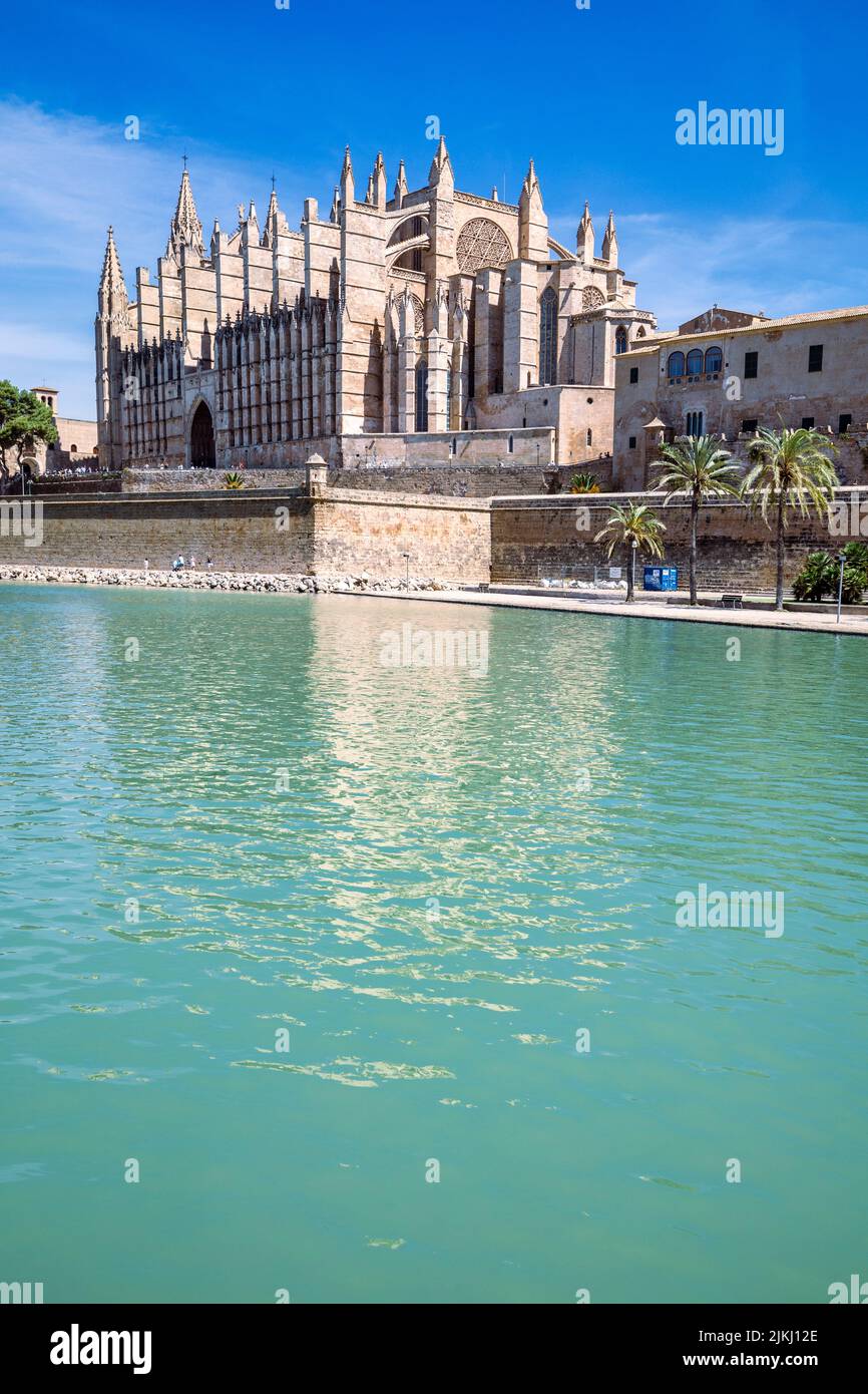 Spain, Balearic islands, Mallorca, Palma. The Cathedral of Santa Maria of Palma (Cathedral of St. Mary of Palma) also konwn as La Seu Stock Photo