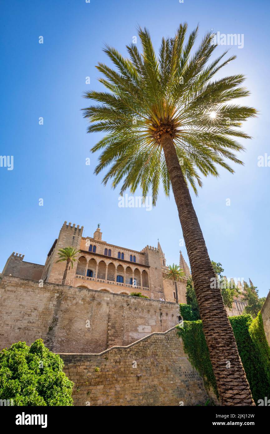 Spain, Balearic islands, Mallorca, Palma. Royal Palace of La Almudaina Stock Photo