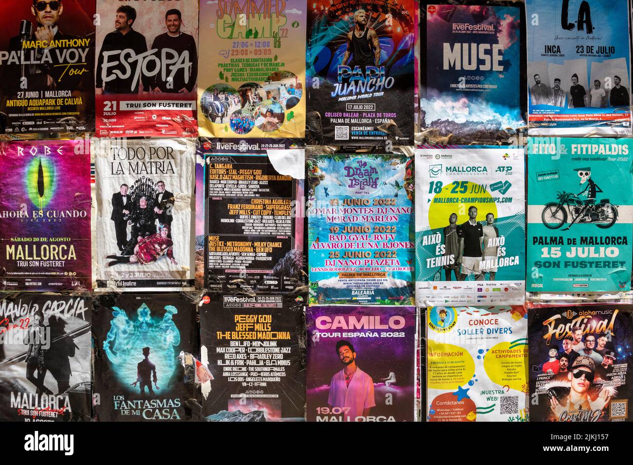 Spain, Balearic islands, Mallorca, Palma. A bulletin board with the poster of the shows in Palma de Mallorca Stock Photo