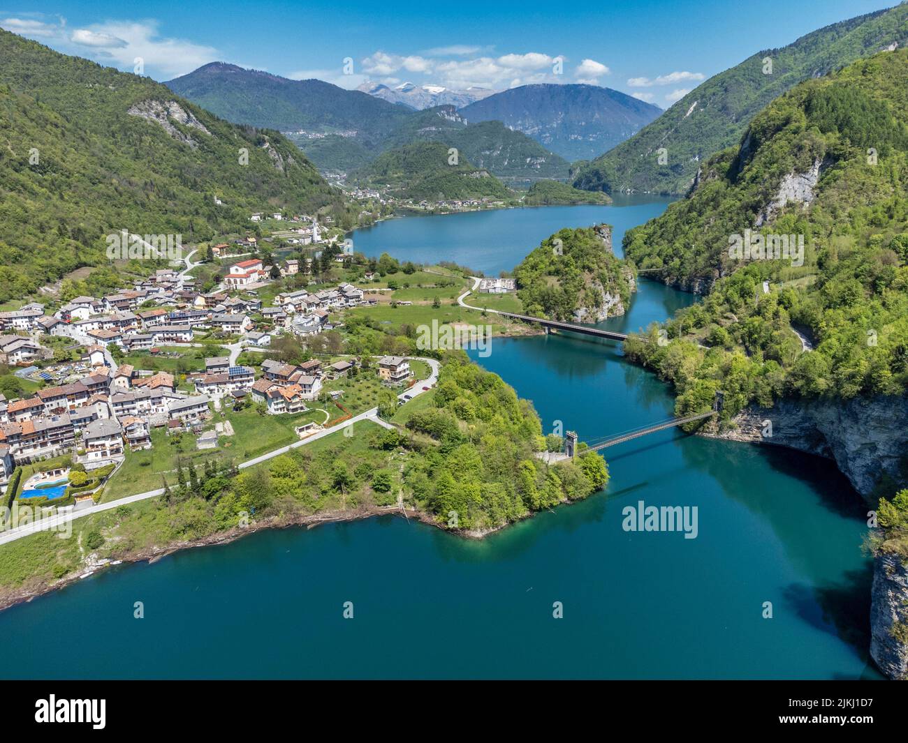 Italy, Veneto, province di Belluno, municipality of Arsiè, Rocca. View of the vilage and Corlo lake Stock Photo