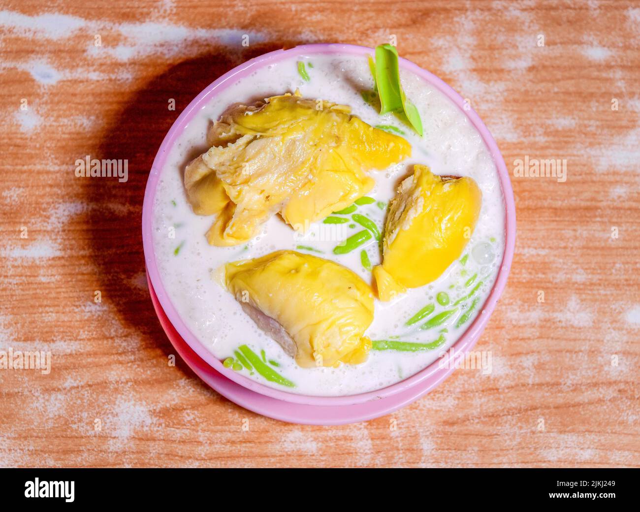 The bowl of Cendol an iced sweet dessert of green rice flour jelly