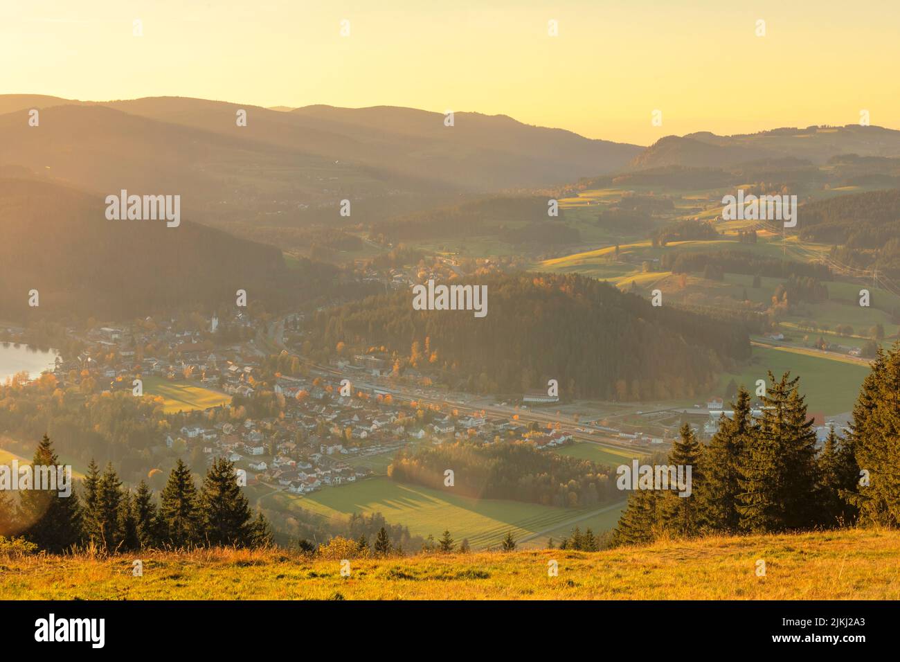 View from Hochfirst to Titisee in autumn, Black Forest, Baden-Württemberg, Germany Stock Photo