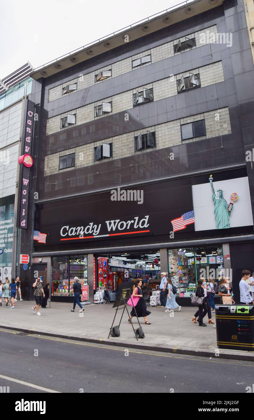 London, UK. 2nd August 2022. Candy World takes over the site of the former flagship HMV store on Oxford Street. Concern is growing over the many so-called 'American candy shops' which have proliferated around central London. Credit: Vuk Valcic/Alamy Live News Stock Photo