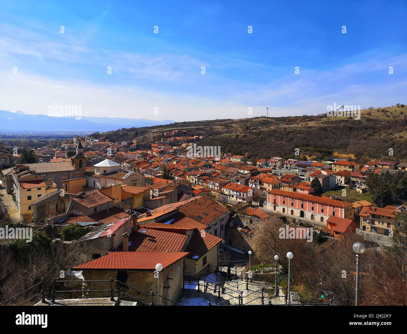 An aerial shot of the Pescina in Abruzzo, Italy during the day Stock Photo
