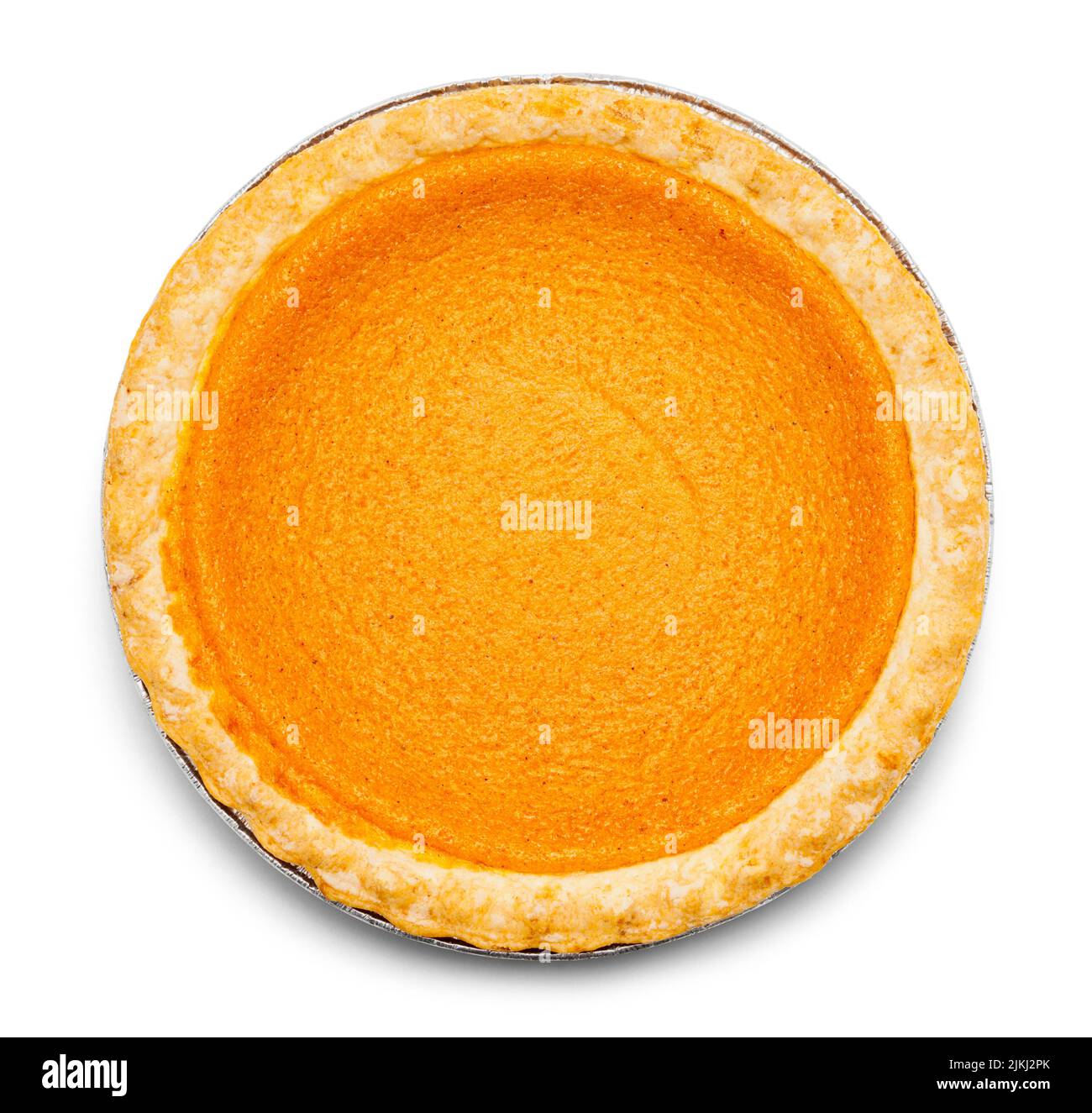 Orange Pumpkin Pie Top View Cut Out on White. Stock Photo