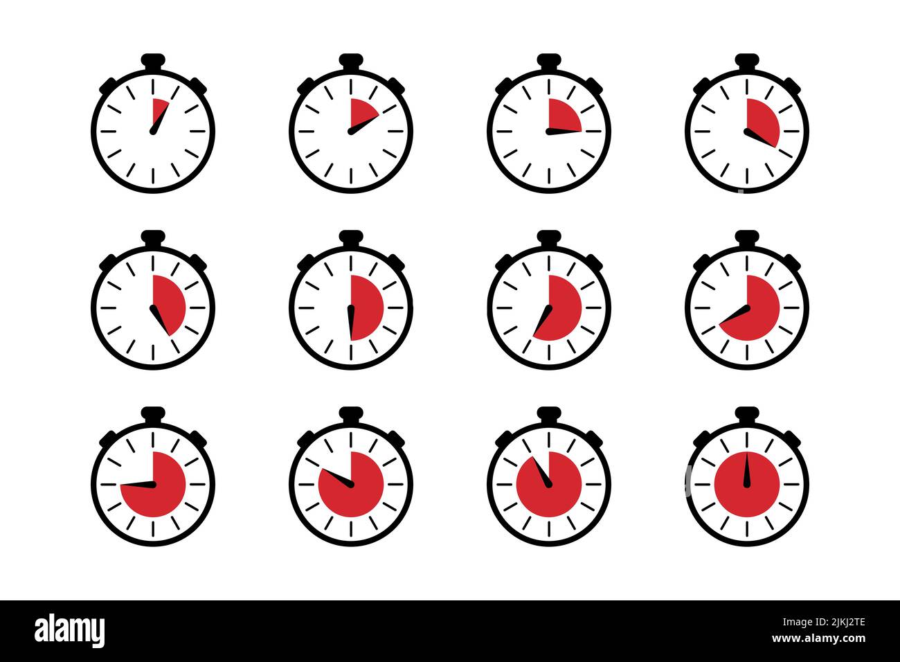 Timer, clock, stopwatch vector icons isolated on white background Stock