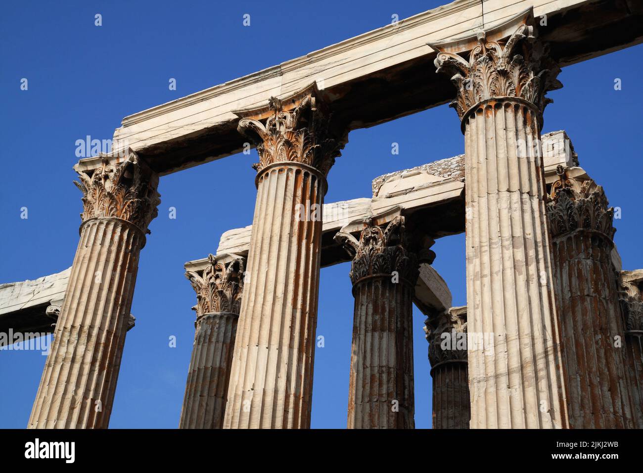 A scenic view of the Temple of Olympian Zeus against the blue sky, Athens, Greece Stock Photo