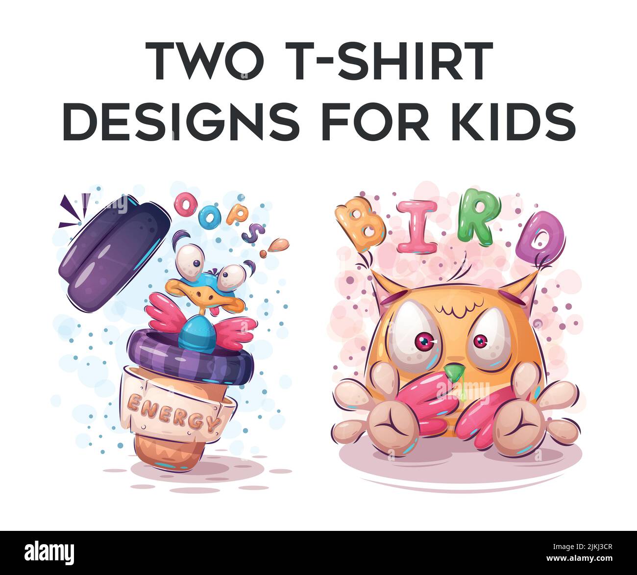Cute animals, cars, toys and emotions text T-shirt design set for toddlers and teenagers vector illustration Stock Vector
