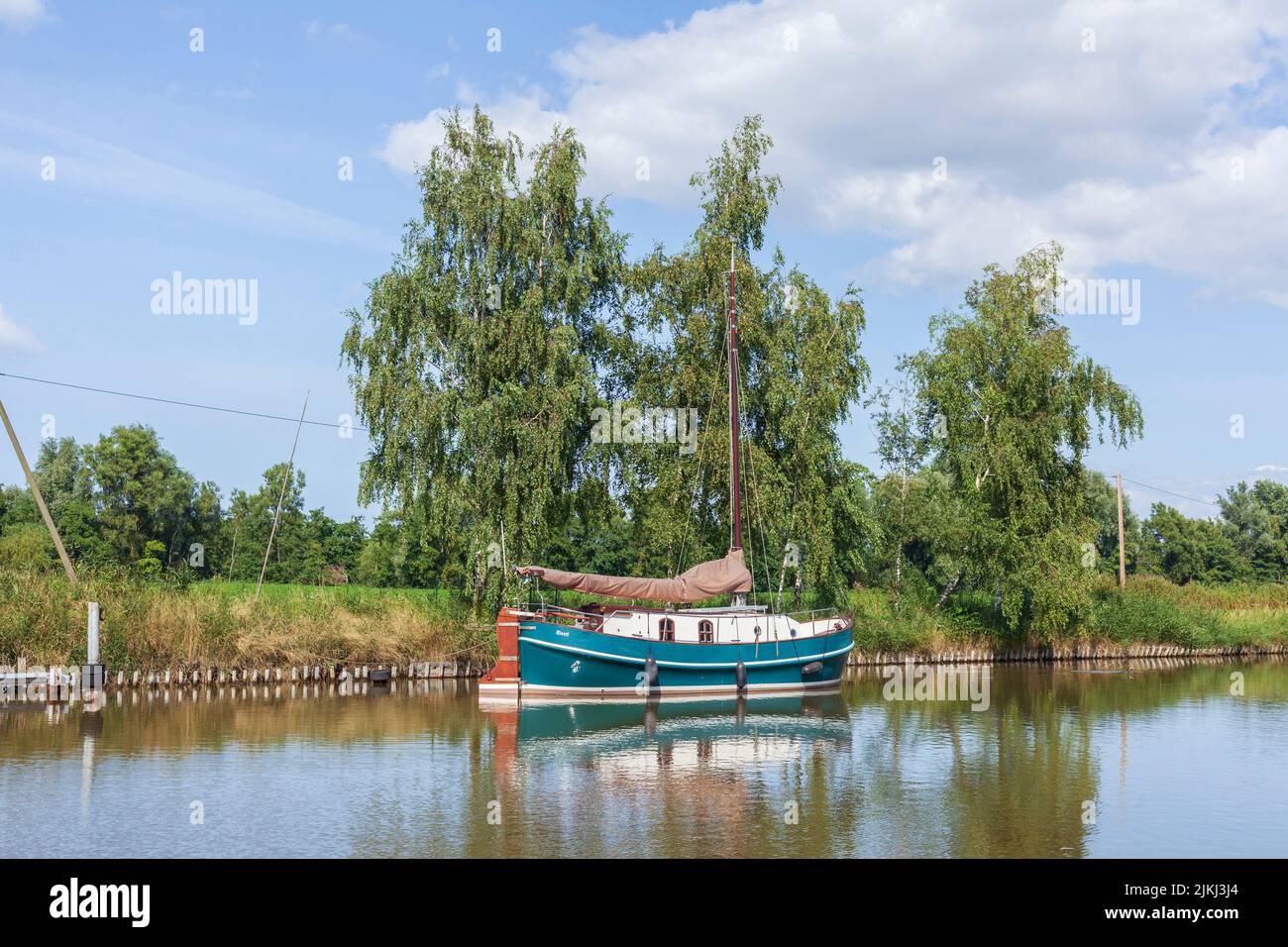 Sailing boat in Varel harbor, Varel, Lower Saxony, Germany, Europe Stock Photo