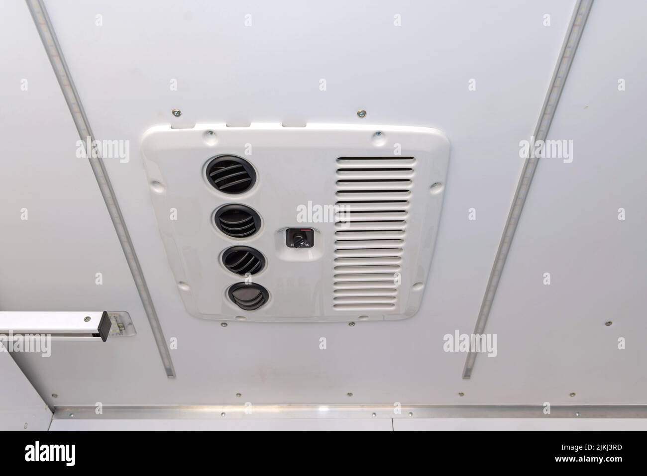 RV Camper Roof Air Conditioner Cooling Heating Device Stock Photo