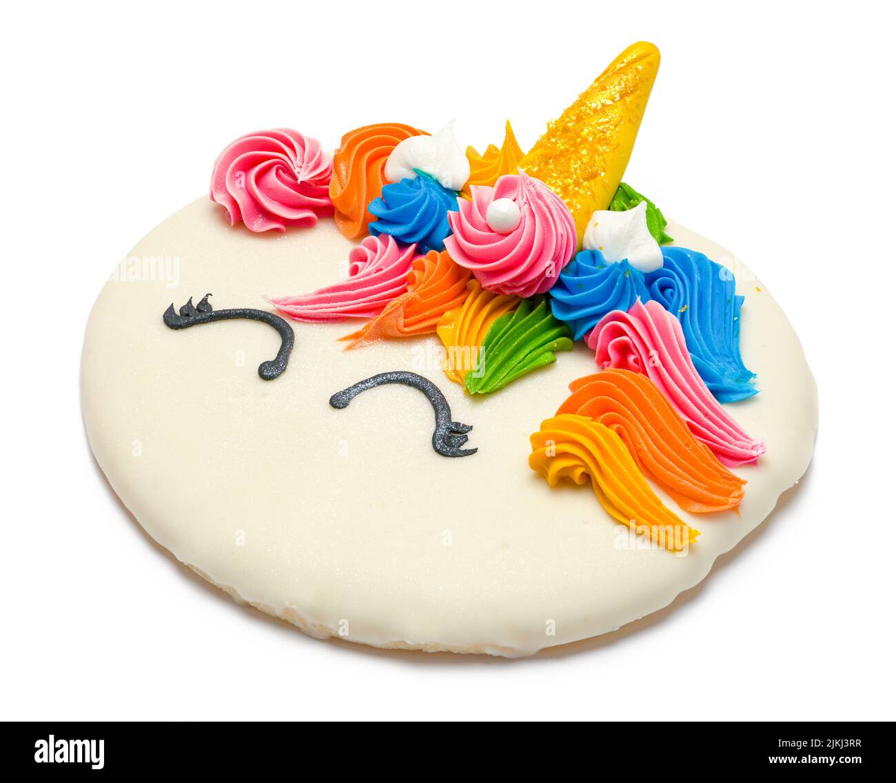 Frosted Unicorn Sugar Cookie Cut Out on White. Stock Photo