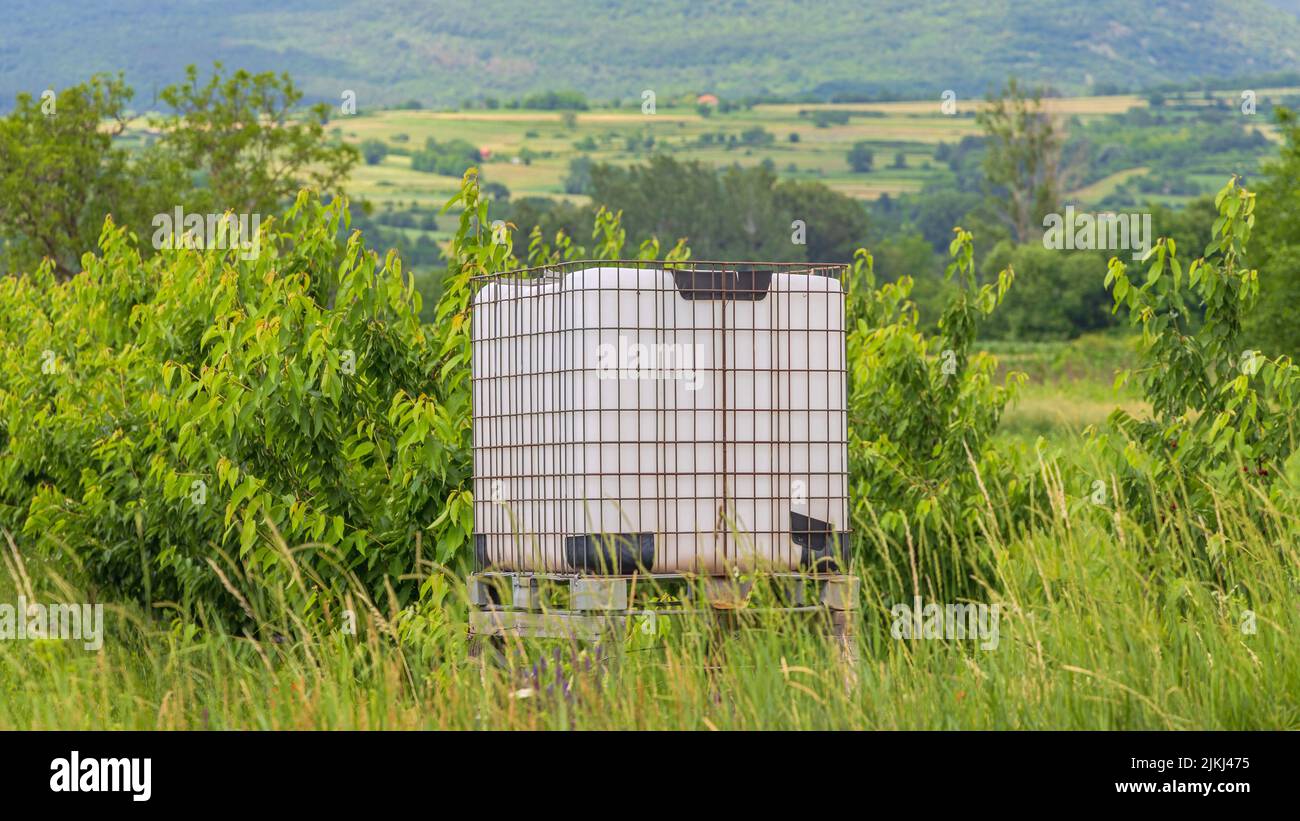 Plastic Tank Pallet Portable Water Storage at Orchard Plantation Stock