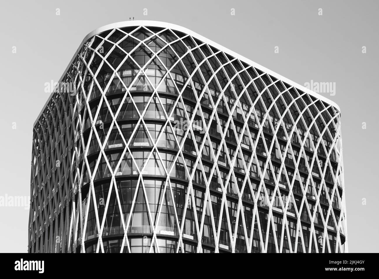 A gray scale of the top of a business center building during sunset in Moscow Stock Photo Alamy