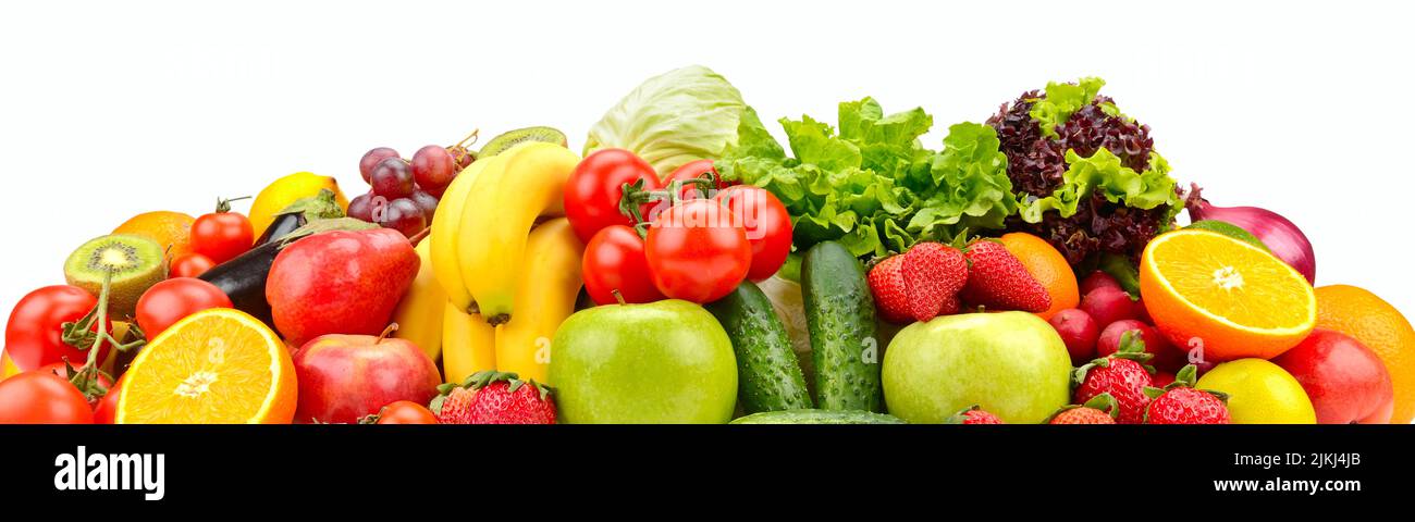 Isolated fresh fruits and vegetables on white background Stock Photo