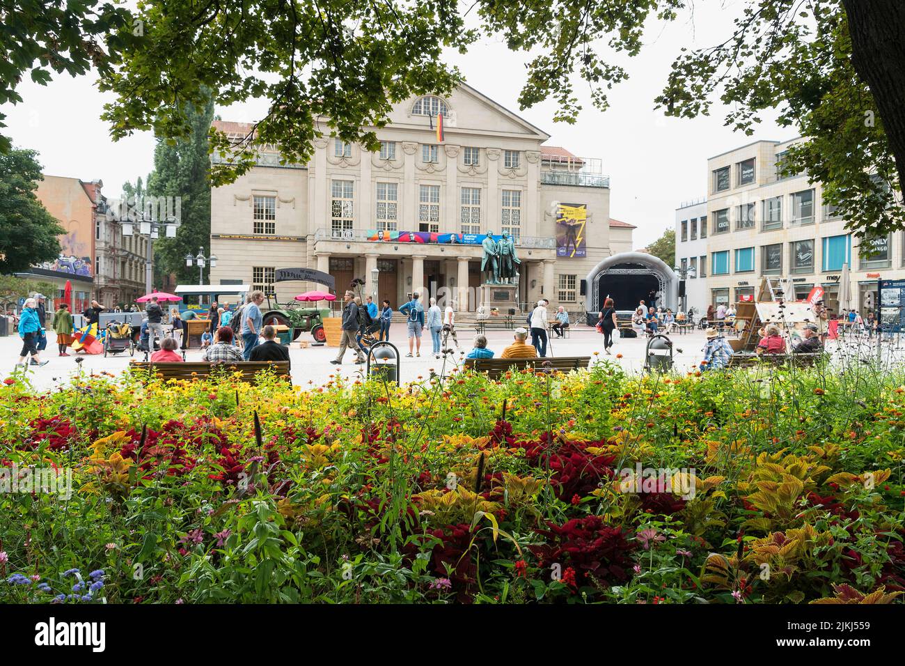 Weimar, Thuringia, theater square, German National Theater, people, street scene Stock Photo
