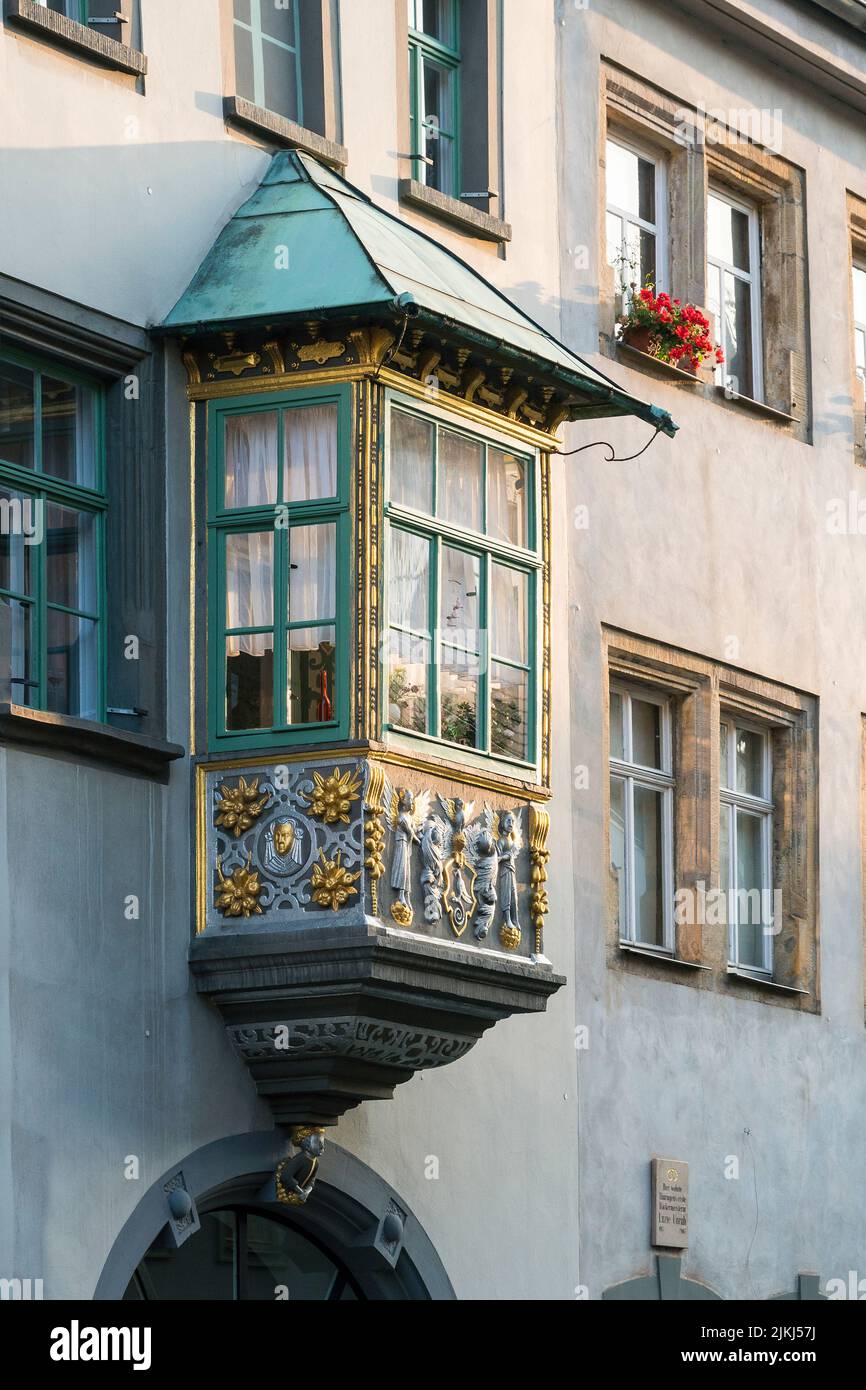 Weimar, Thuringia, old town, market street, renaissance bay window Stock Photo