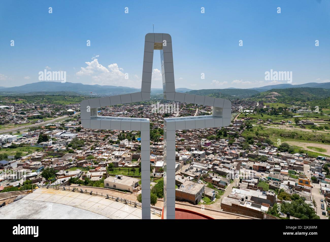 The Santa Cruz and the cityscape of Calvillo in Aguascalientes Mexico Stock Photo