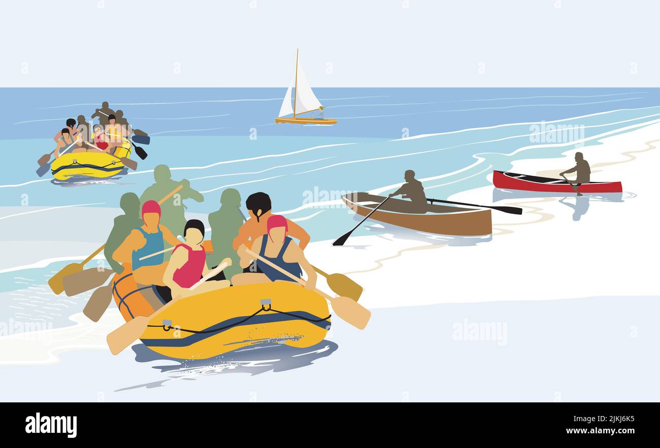 Water sports at leisure, illustration Stock Vector