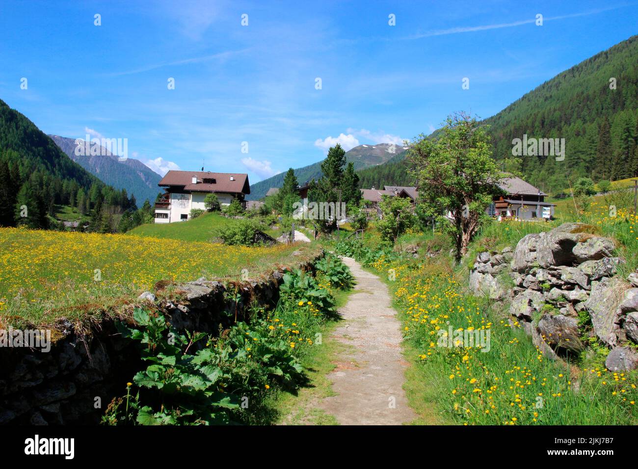 Hiking trail from Kasern to Prettau, Ahrntal, Province of Bolzano, South Tyrol, Italy, view of Kasern, Stock Photo