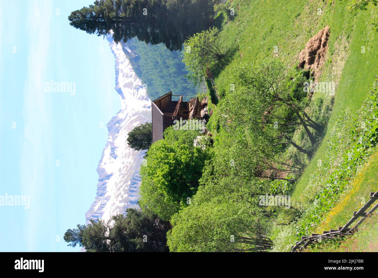 Farm, homestead during hike from Kasern to Prettau, Ahrntal, Province of Bolzano, South Tyrol, Italy, destination the Holy Spirit Chapel near Kasern Stock Photo