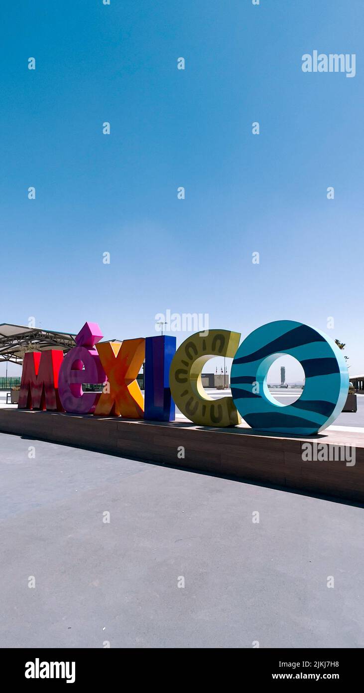 a vertical shot of Mexico colorful logo in letras Chetumal, Mexico Stock Photo