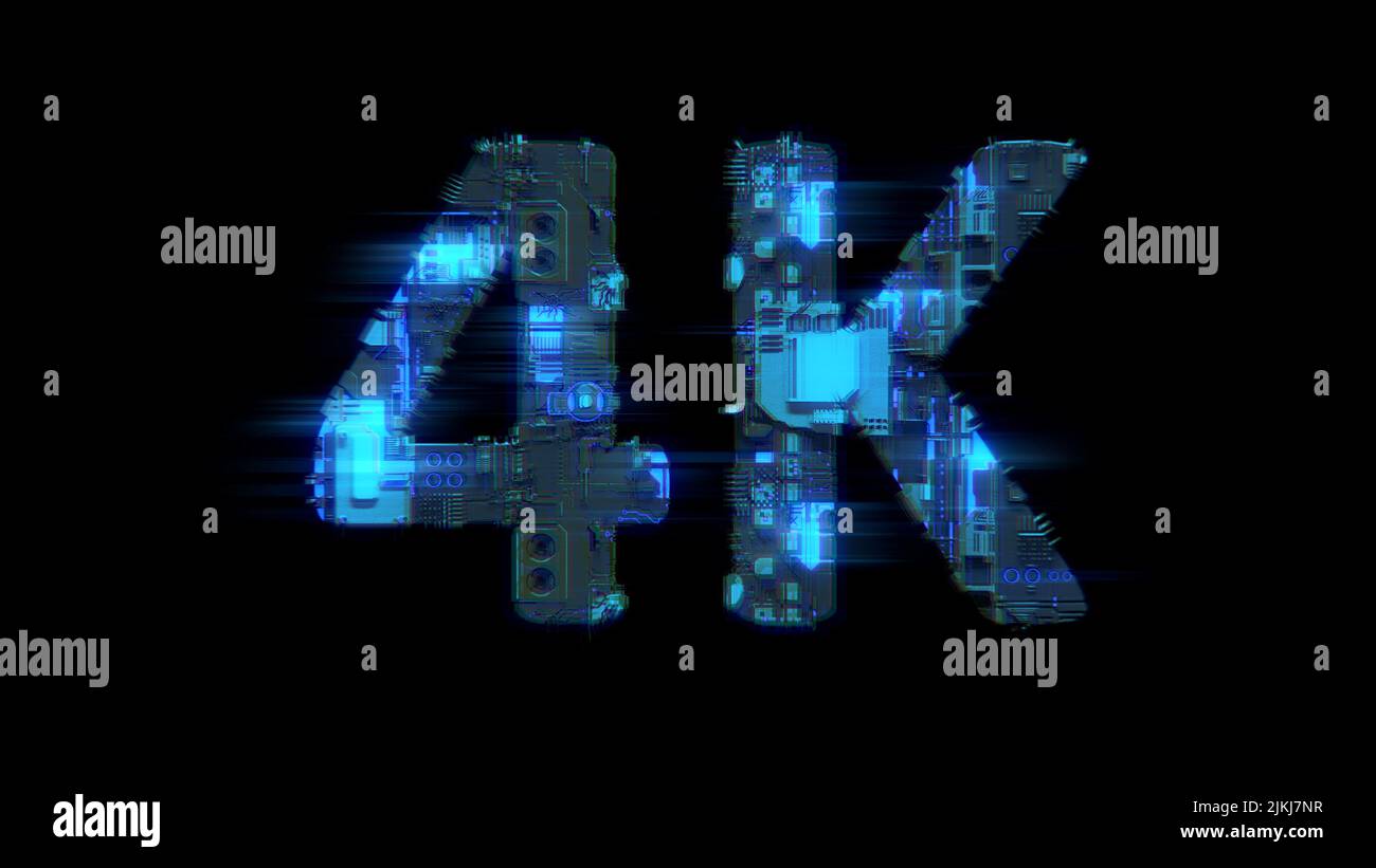 bokeh glitch electric light cybernetical blue text 4K, isolated ...